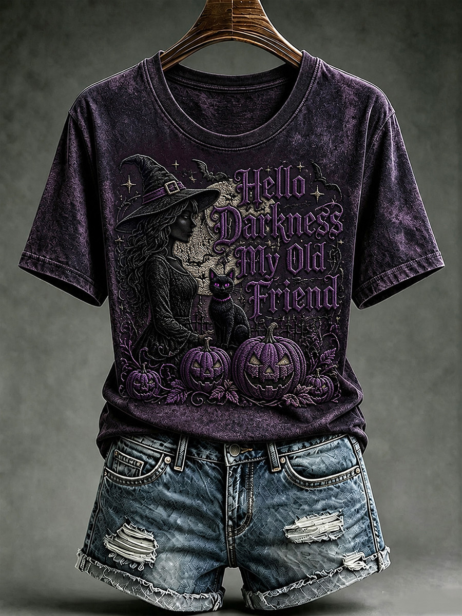 Witch Hello Darkness My Old Friend T-Shirt Women Halloween Clothes Spooky Season Gifts Witch Hello Darkness My Old Friend T-Shirt Women Halloween Clothes Spooky Season Gifts