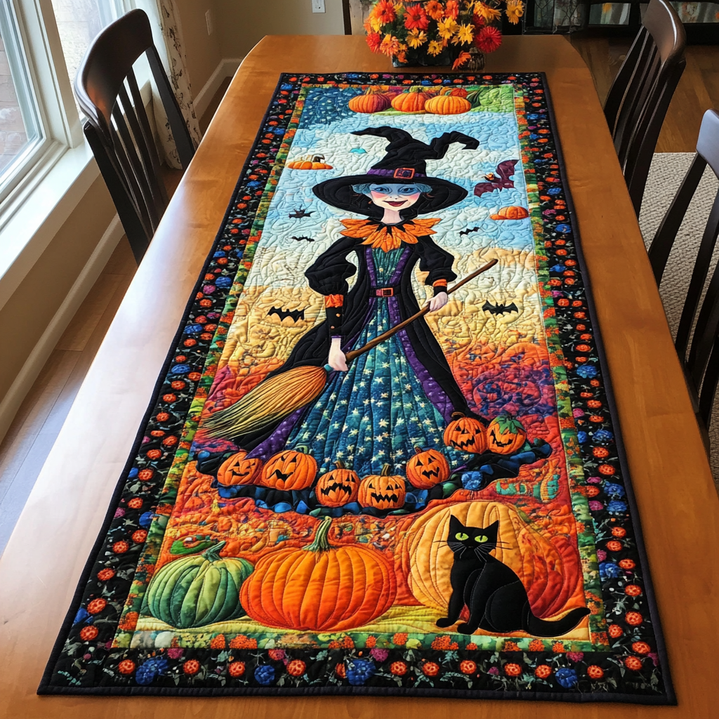Witchy Halloween Quilted Table Runner Kitchen Table Decor Good Halloween Gifts
