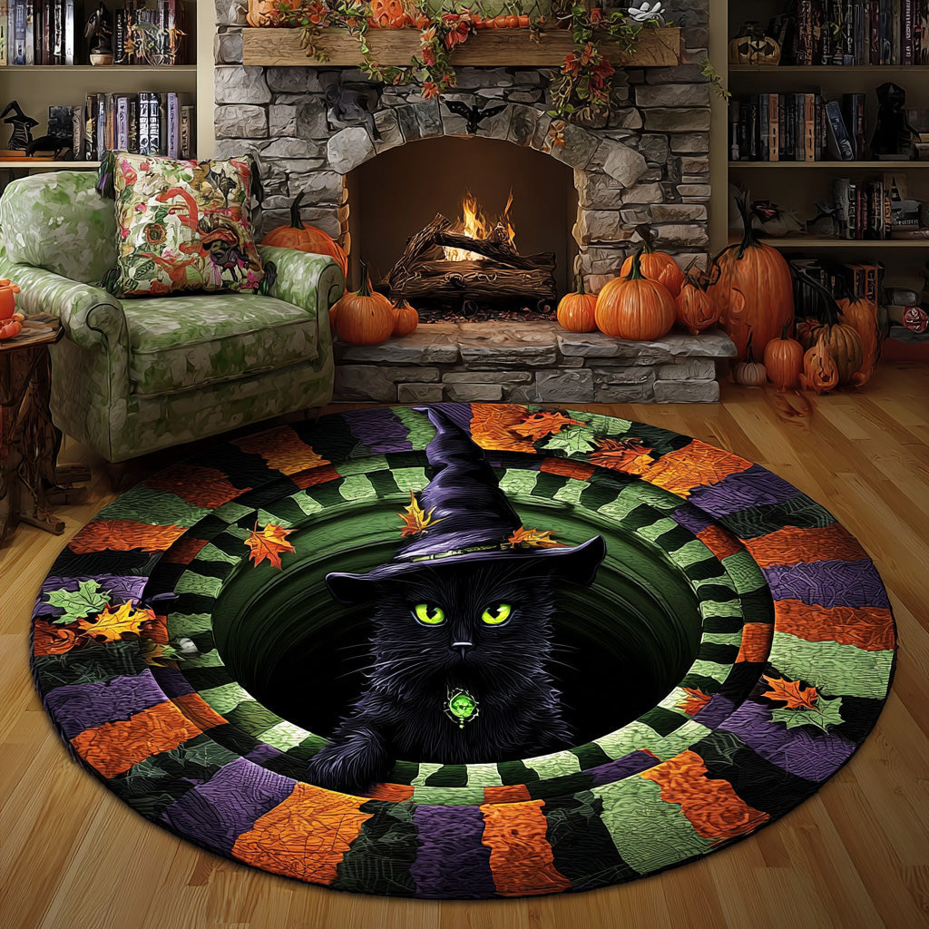 Witchy Whiskers Quilted Round Mat Horror Room Decor Good Gifts For Halloween Witchy Whiskers Quilted Round Mat Horror Room Decor Good Gifts For Halloween