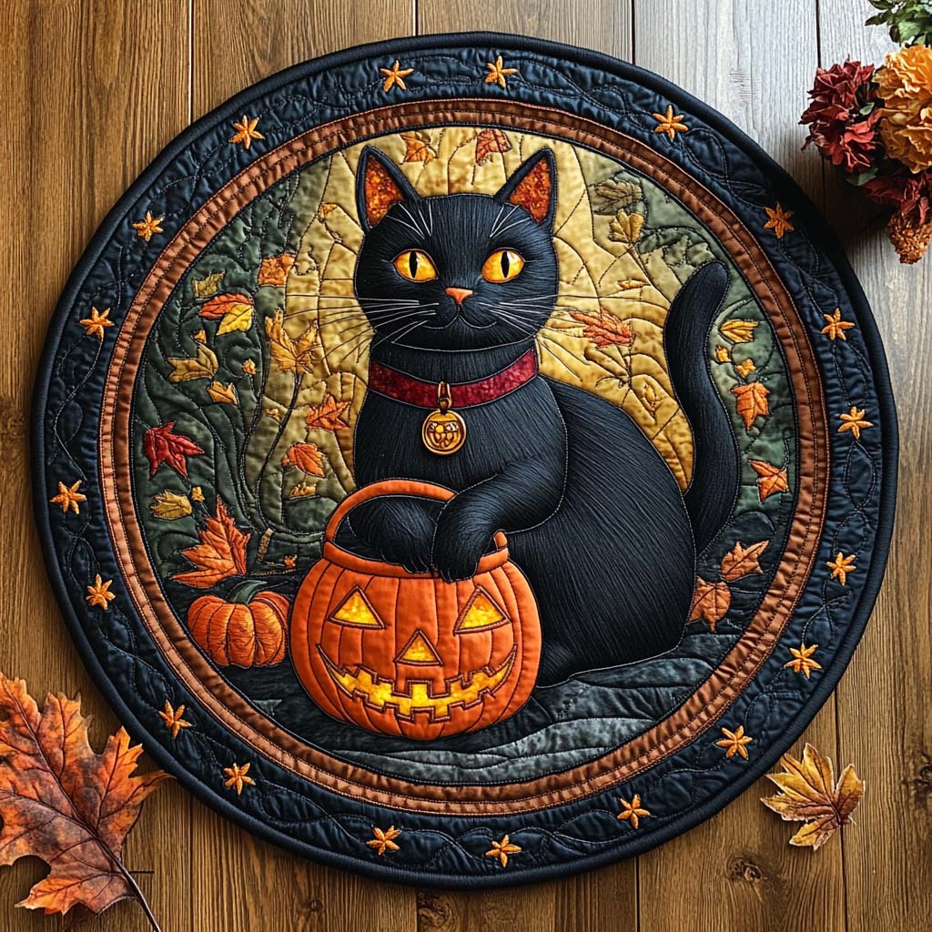 Witchy Whiskers Quilted Round Mat Scary Home Decor Halloween Family Gifts Witchy Whiskers Quilted Round Mat Scary Home Decor Halloween Family Gifts