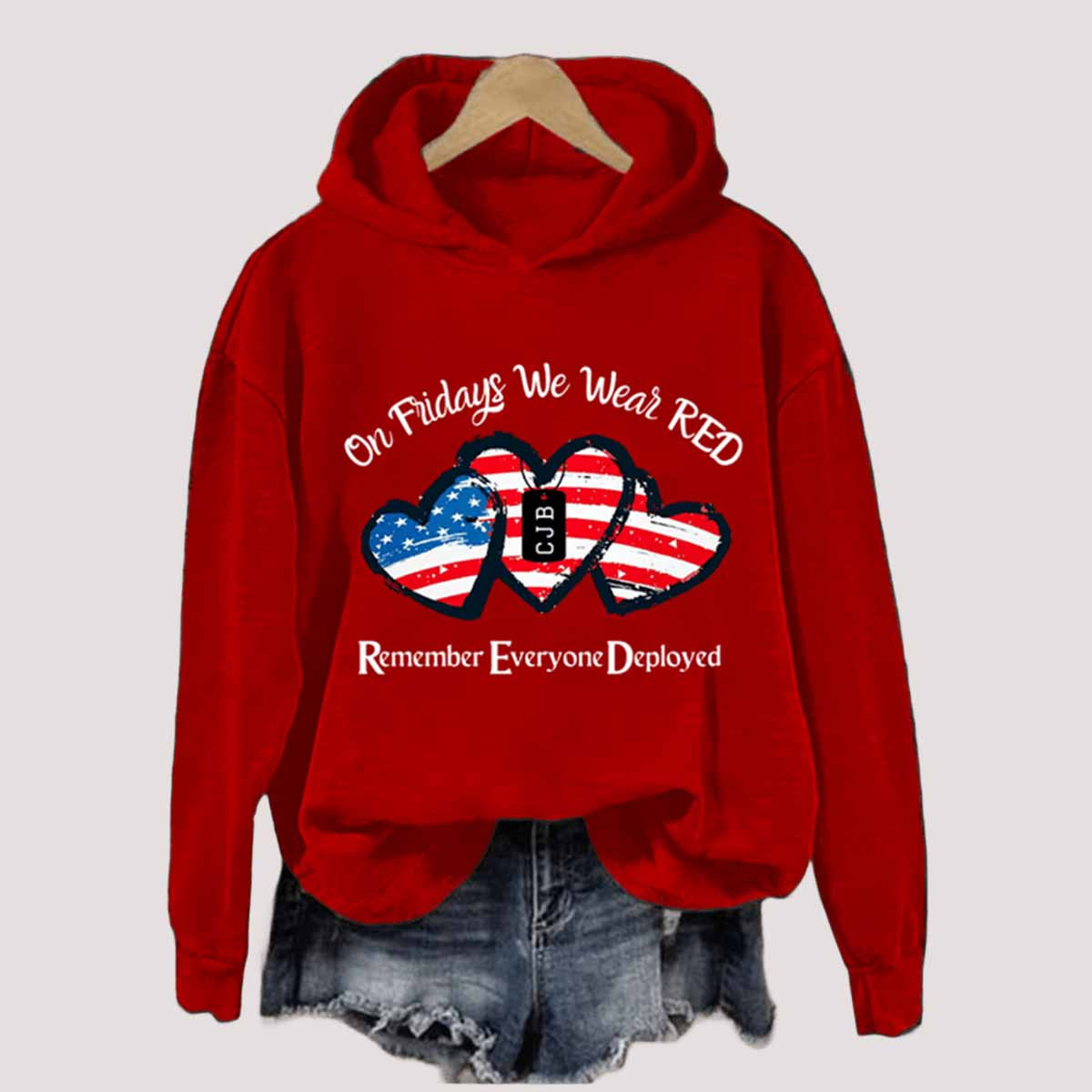 Women's On Fridays We Wear Red Print Hoodie