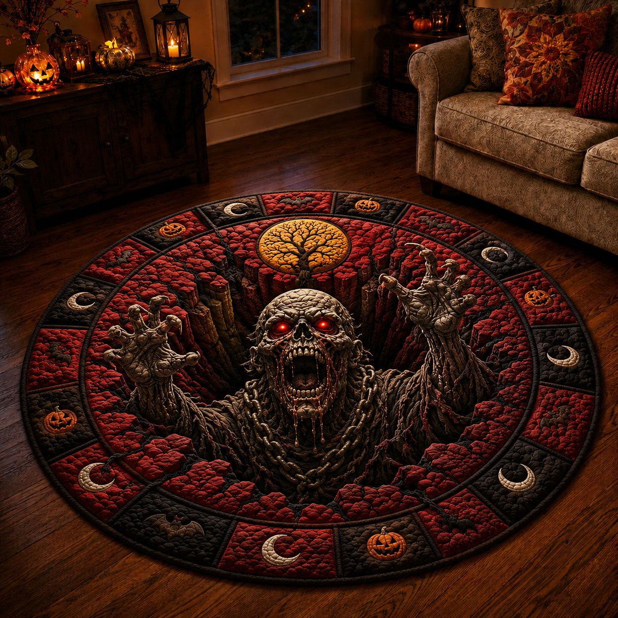Zombie Bones Quilted Round Mat Halloween House Decorations Cool Housewarming Gifts