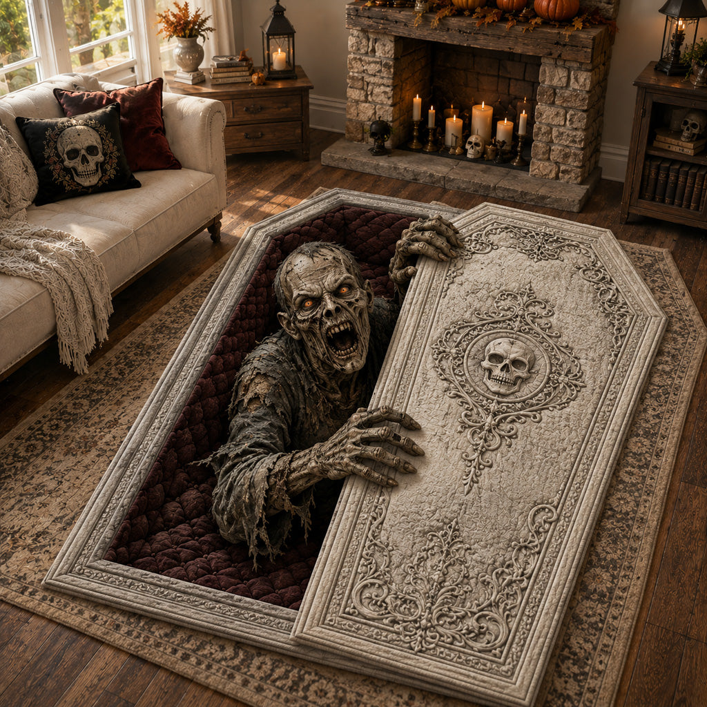Zombie Coffin Rise Custom Shape Area Rug Spider Web Area Rug Halloween Inspired Gifts