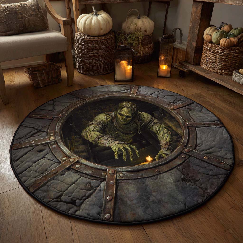 Zombie Escape Quilted Round Mat Spooky Living Room Decor Great Housewarming Gifts