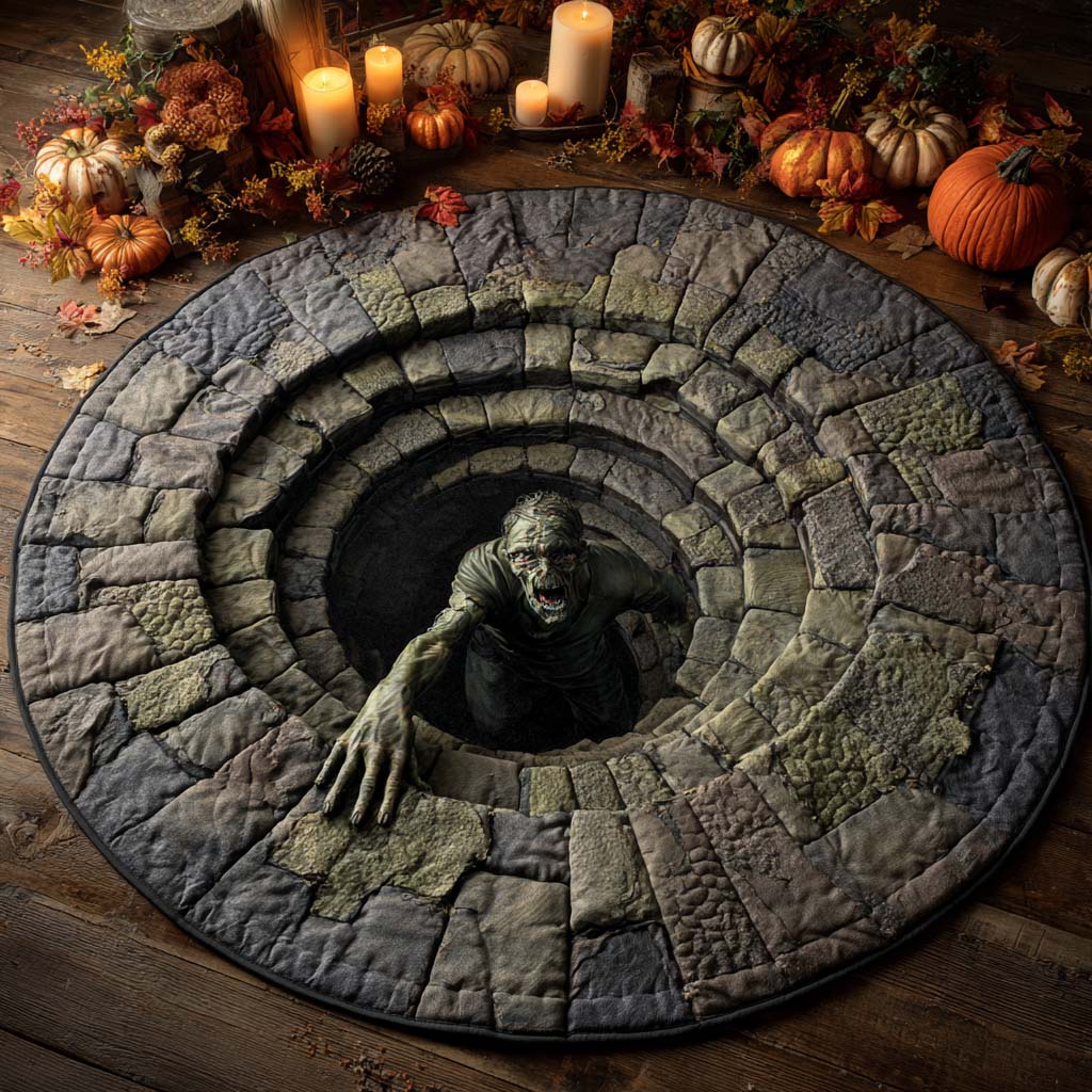 Zombie Rising Quilted Round Mat Best Halloween House Decorations House Warming Idea Zombie Rising Quilted Round Mat Best Halloween House Decorations House Warming Idea