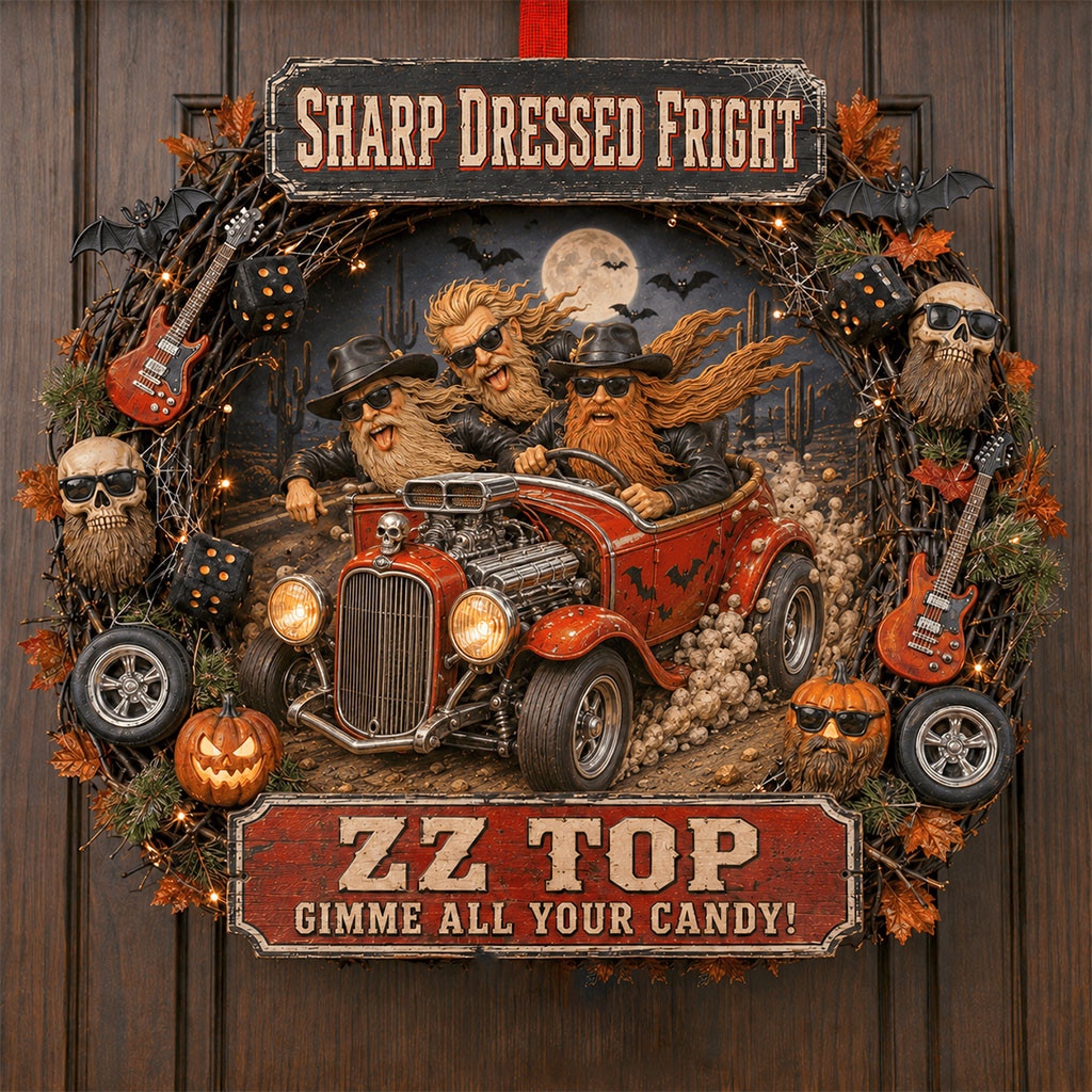 ZZ Top Gimme All Your Candy Halloween Door Sign Sharp Dressed Fright Wreath ZZ Top Merch